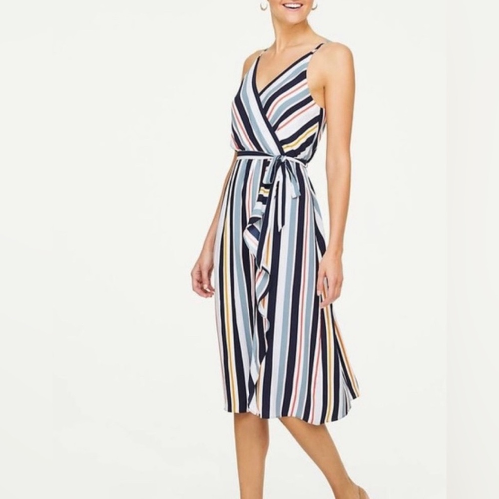 Striped Multicolor Faux Wrap Dress - LOFT Outlet